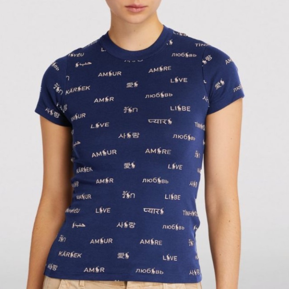 Ralph Lauren Pink Pony 100% cotton navy tee Sz 16 NWOT